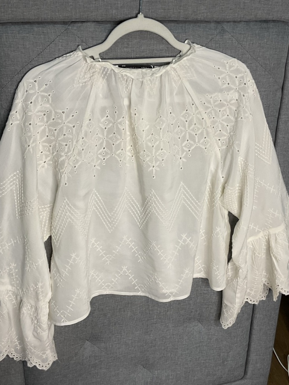 Zara White Embroidered Eyelet Bell Sleeve Boho Blouse NWT XS - Picture 8 of 10